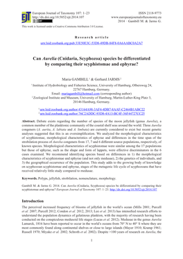 Can Aurelia (Cnidaria, Scyphozoa) Species Be Differentiated by Comparing Their Scyphistomae and Ephyrae?