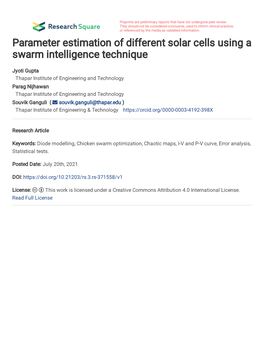 Parameter Estimation of Different Solar Cells Using a Swarm Intelligence Technique