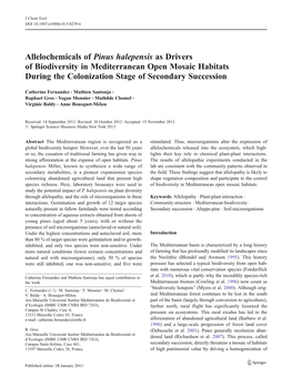 Allelochemicals of Pinus Halepensis As Drivers of Biodiversity in Mediterranean Open Mosaic Habitats During the Colonization Stage of Secondary Succession