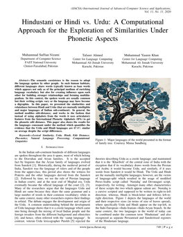 Hindustani Or Hindi Vs. Urdu: a Computational Approach for the Exploration of Similarities Under Phonetic Aspects