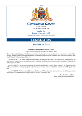 Government Gazette of the STATE of NEW SOUTH WALES Number 160 Friday, 2 November 2007 Published Under Authority by Government Advertising