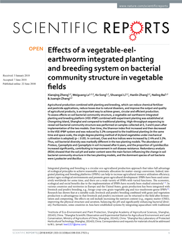 Earthworm Integrated Planting and Breeding System on Bacterial Community Structure in Vegetable Fields