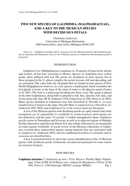 Two New Species of Galphimia (Malpighiaceae), and a Key to the Mexican Species with Deciduous Petals