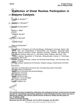 Prediction of Distal Residue Participation in Enzyme Catalysis