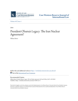 President Obama's Legacy: the Iran Nuclear Agreement?, 48 Case W