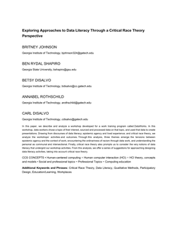 Exploring Approaches to Data Literacy Through a Critical Race Theory Perspective