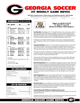 Georgia Soccer 2015 Weekly GAME NOTES