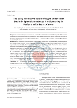 The Early Predictive Value of Right Ventricular Strain in Epirubicin-Induced Cardiotoxicity in Patients with Breast Cancer