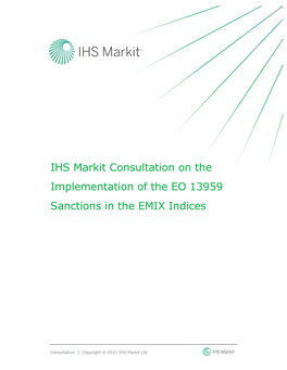 IHS Markit Consultation on the Implementation of the EO 13959 Sanctions in the EMIX Indices