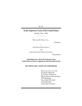 In the Supreme Court of the United States October Term, 2002 ______