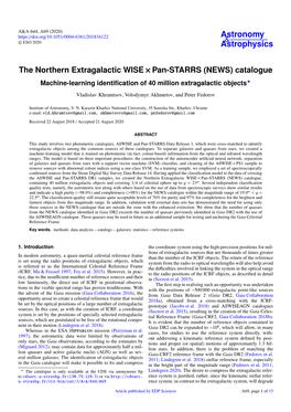 The Northern Extragalactic WISE × Pan-STARRS (NEWS) Catalogue Machine-Learning Identiﬁcation of 40 Million Extragalactic Objects?