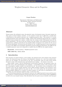 Weighted Geometric Mean and Its Properties