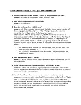 Parliamentary Procedure: a “Fun” Quiz for Clerks of Session