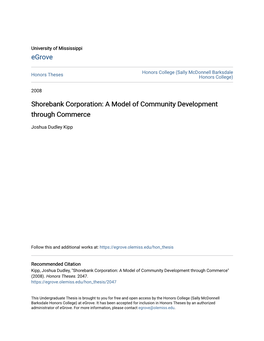 Shorebank Corporation: a Model of Community Development Through Commerce