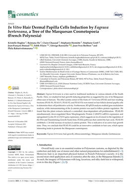 In Vitro Hair Dermal Papilla Cells Induction by Fagraea Berteroana, a Tree of the Marquesan Cosmetopoeia (French Polynesia)