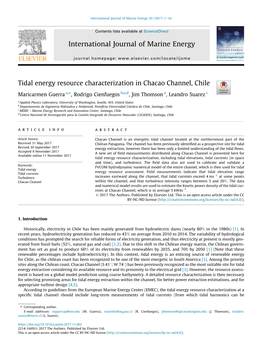 Tidal Energy Resource Characterization in Chacao Channel, Chile