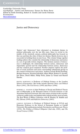 Justice and Democracy: Essays for Brian Barry Edited by Keith Dowding, Robert E
