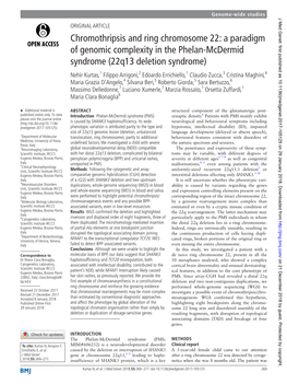 Chromothripsis and Ring Chromosome 22: a Paradigm of Genomic