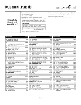 Replacement Parts List