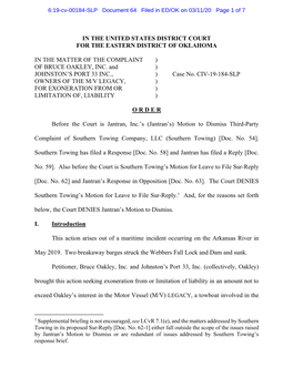 In the United States District Court for the Eastern District of Oklahoma in the Matter of the Complaint ) of Bruce Oakley, Inc