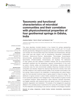 Taxonomic and Functional Characteristics of Microbial Communities and Their Correlation with Physicochemical Properties of Four Geothermal Springs in Odisha, India