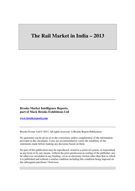 The Rail Market in India – 2013