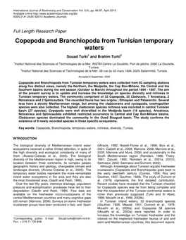 Copepoda and Branchiopoda from Tunisian Temporary Waters