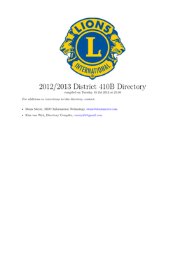 2012/2013 District 410B Directory Compiled on Tuesday 10 Jul 2012 at 21:08