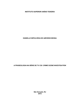 A Fraseologia Na Série De Tv Csi: Crime Scene Investigation