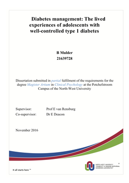 Diabetes Management: the Lived Experiences of Adolescents with Well-Controlled Type 1 Diabetes