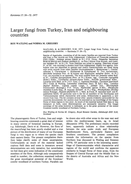 Larger Fungi from Turkey, Iran and Neighbouring Countries