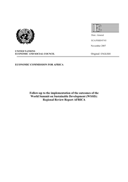 Follow-Up to the Implementation of the Outcomes of the World Summit on Sustainable Development (WSSD): Regional Review Report AFRICA