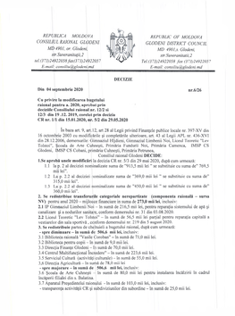 REPUBLICA MOLDOVA CONSILIUL RAIONAL GLODENI MD 4901, Or