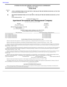 Apartment Investment and Management Company (Exact Name of Registrant As Specified in Its Charter)