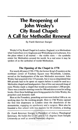 The Reopening of John Wesley's City Road Chapel: a Call for Methodist Renewal