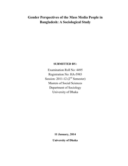 Gender Perspectives of the Mass Media People in Bangladesh: a Sociological Study