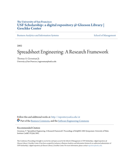 Spreadsheet Engineering: a Research Framework Thomas A