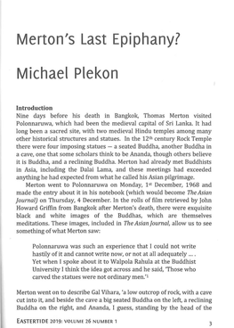 Merton's Last Epiphany? Michael Plekon