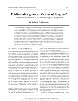 Pristine Aborigines Or Victims of Progress? the Western Shoshones in the Anthropological Imagination