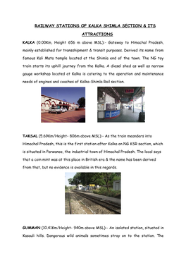 Railway Stations of Kalka Shimla Section & Its