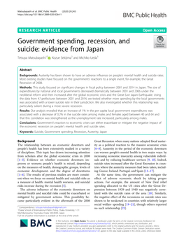 Government Spending, Recession, and Suicide: Evidence from Japan Tetsuya Matsubayashi1* , Kozue Sekijima2 and Michiko Ueda3