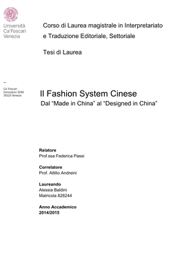 Il Fashion System Cinese Dal “Made in China” Al “Designed in China”