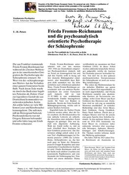 Und Die Psychoanalytisch Orientierte Psychotherapie Der Schizophrenie