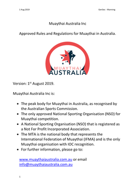 1St August 2019. Muaythai Australia I