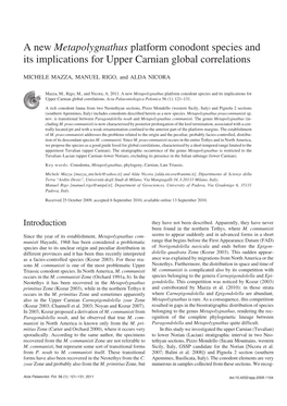 A New Metapolygnathus Platform Conodont Species and Its Implications for Upper Carnian Global Correlations