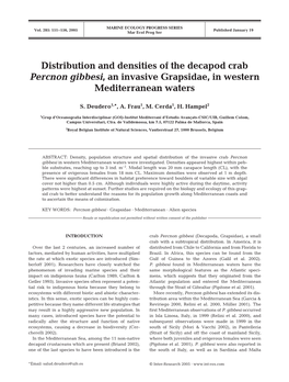 Distribution and Densities of the Decapod Crabpercnon Gibbesi, An