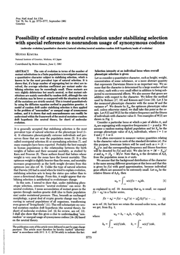 Possibility of Extensive Neutral Evolution Under Stabilizing Selection with Special Reference to Nonrandom Usage of Synonymous C