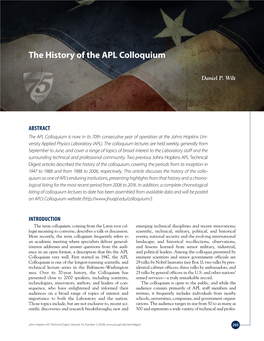 The History of the APL Colloquium