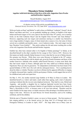 Theodore Victor Giubilei Together with Brief Sketches of the Lives of His Wife, Augustine Clara Proche and Half-Brother Augustus