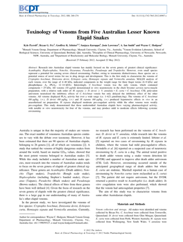 Toxinology of Venoms from Five Australian Lesser Known Elapid Snakes